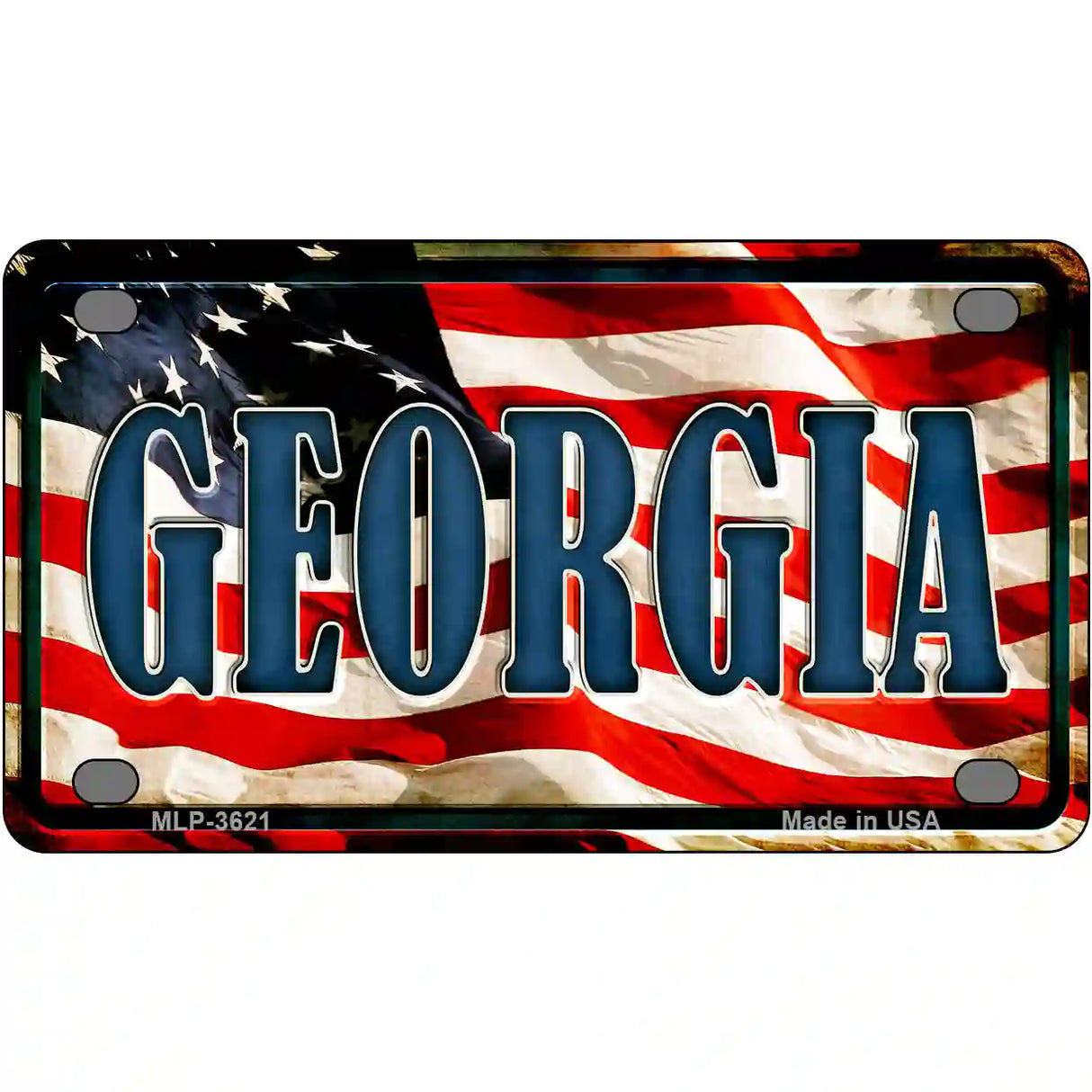 Georgia on American Flag Metal Novelty License Plate 4" x 2.2" (MLP)