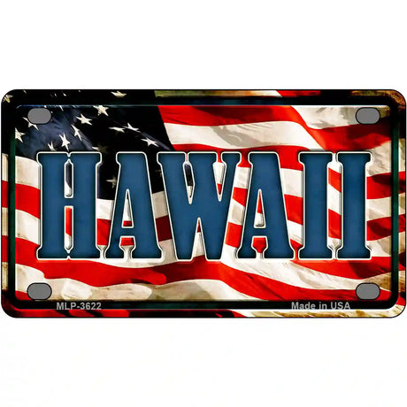 Hawaii on American Flag Metal Novelty License Plate 4" x 2.2" (MLP)