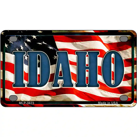 Idaho on American Flag Metal Novelty License Plate 4" x 2.2" (MLP)