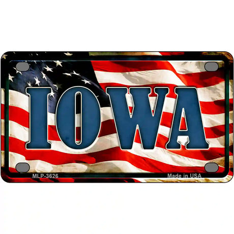 Iowa on American Flag Metal Novelty License Plate 4" x 2.2" (MLP)