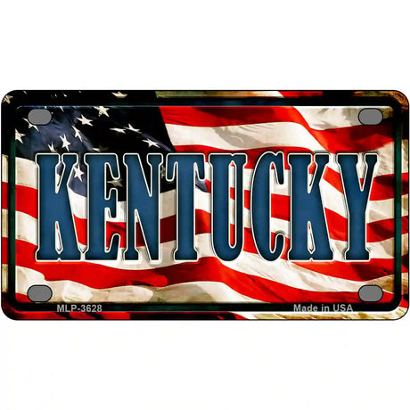 Kentucky on American Flag Metal Novelty License Plate 4" x 2.2" (MLP)