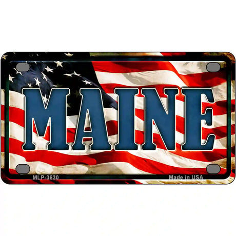 Maine on American Flag Metal Novelty License Plate 4" x 2.2" (MLP)