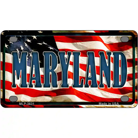 Maryland on American Flag Metal Novelty License Plate 4" x 2.2" (MLP)