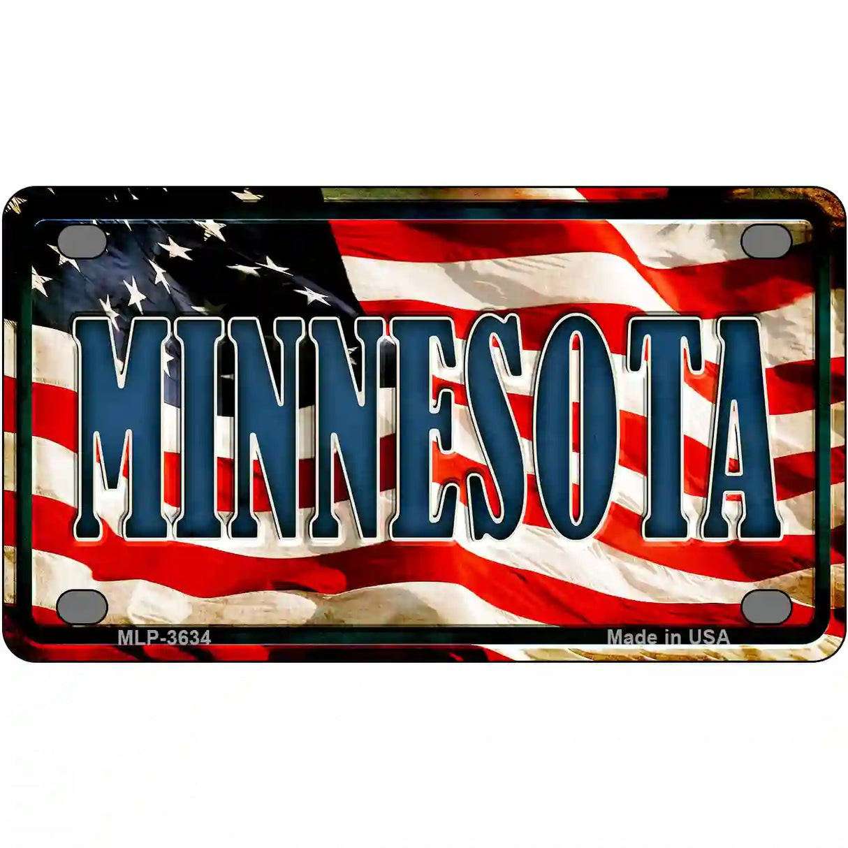 Minnesota on American Flag Metal Novelty License Plate 4" x 2.2" (MLP)