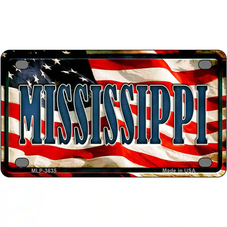 Mississippi on American Flag Metal Novelty License Plate 4" x 2.2" (MLP)