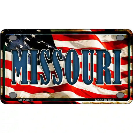 Missouri on American Flag Metal Novelty License Plate 4" x 2.2" (MLP)