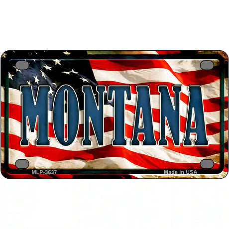 Montana on American Flag Metal Novelty License Plate 4" x 2.2" (MLP)