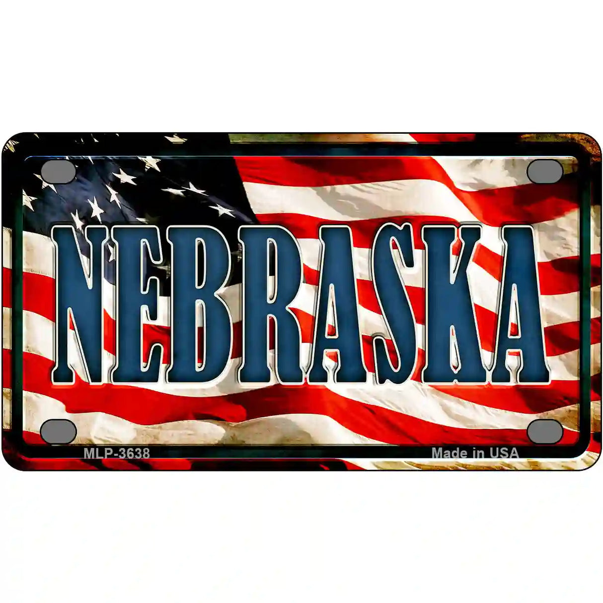 Nebraska on American Flag Metal Novelty License Plate 4" x 2.2" (MLP)