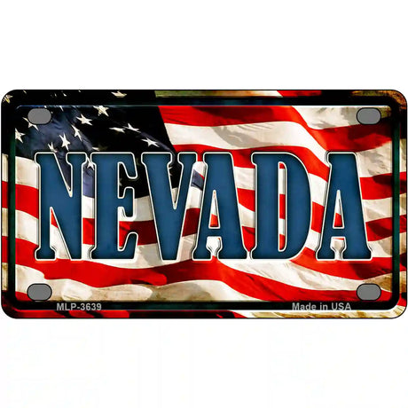 Nevada on American Flag Metal Novelty License Plate 4" x 2.2" (MLP)