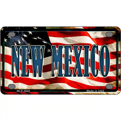 New Mexico on American Flag Metal Novelty License Plate 4" x 2.2" (MLP)