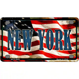 New York on American Flag Metal Novelty License Plate 4" x 2.2" (MLP)