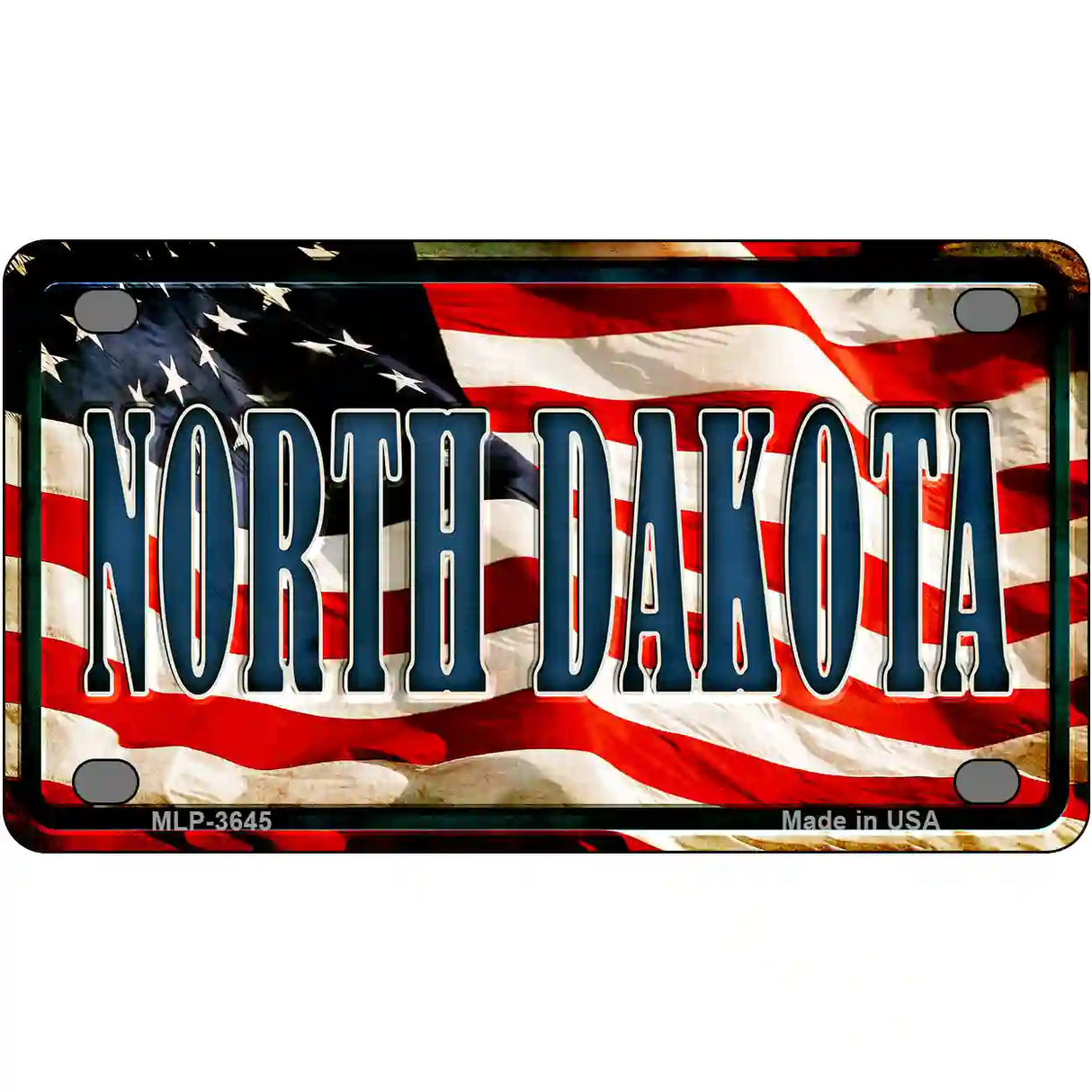 North Dakota on American Flag Metal Novelty License Plate 4" x 2.2" (MLP)