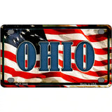 Ohio on American Flag Metal Novelty License Plate 4" x 2.2" (MLP)