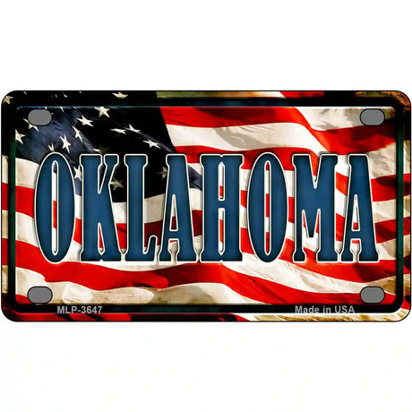 Oklahoma on American Flag Metal Novelty License Plate 4" x 2.2" (MLP)