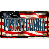 Pennsylvania on American Flag Metal Novelty License Plate 4" x 2.2" (MLP)