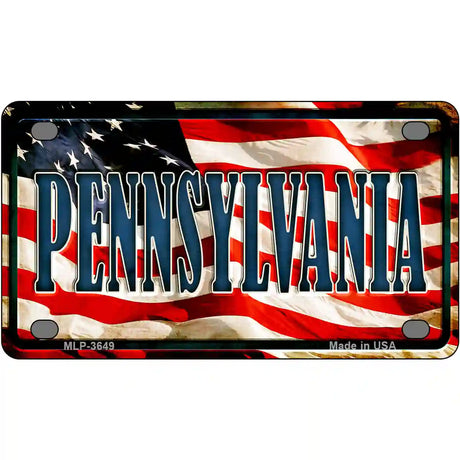 Pennsylvania on American Flag Metal Novelty License Plate 4" x 2.2" (MLP)