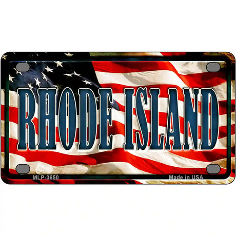 Rhode Island on American Flag Metal Novelty License Plate 4" x 2.2" (MLP)