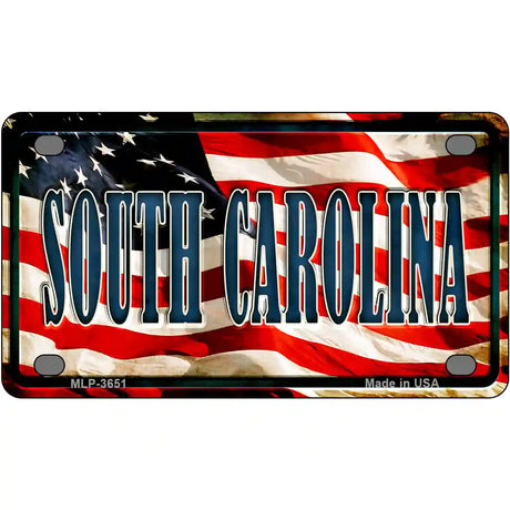 South Carolina on American Flag Metal Novelty License Plate 4" x 2.2" (MLP)