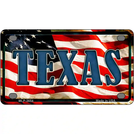 Texas on American Flag Metal Novelty License Plate 4" x 2.2" (MLP)