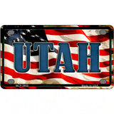 Utah on American Flag Metal Novelty License Plate 4" x 2.2" (MLP)