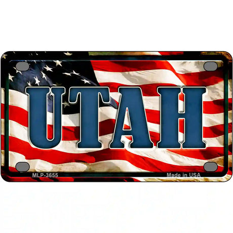 Utah on American Flag Metal Novelty License Plate 4" x 2.2" (MLP)