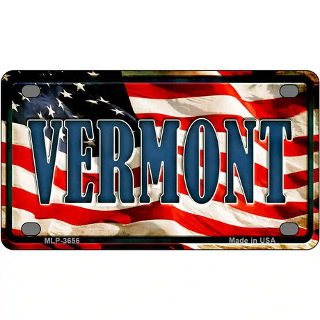 Vermont on American Flag Metal Novelty License Plate 4" x 2.2" (MLP)