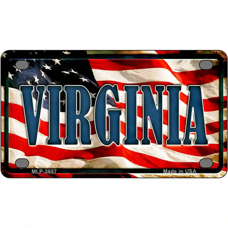 Virginia on American Flag Metal Novelty License Plate 4" x 2.2" (MLP)