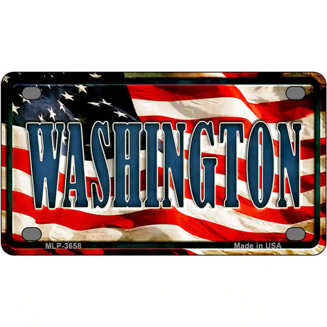 Washington on American Flag Metal Novelty License Plate 4" x 2.2" (MLP)