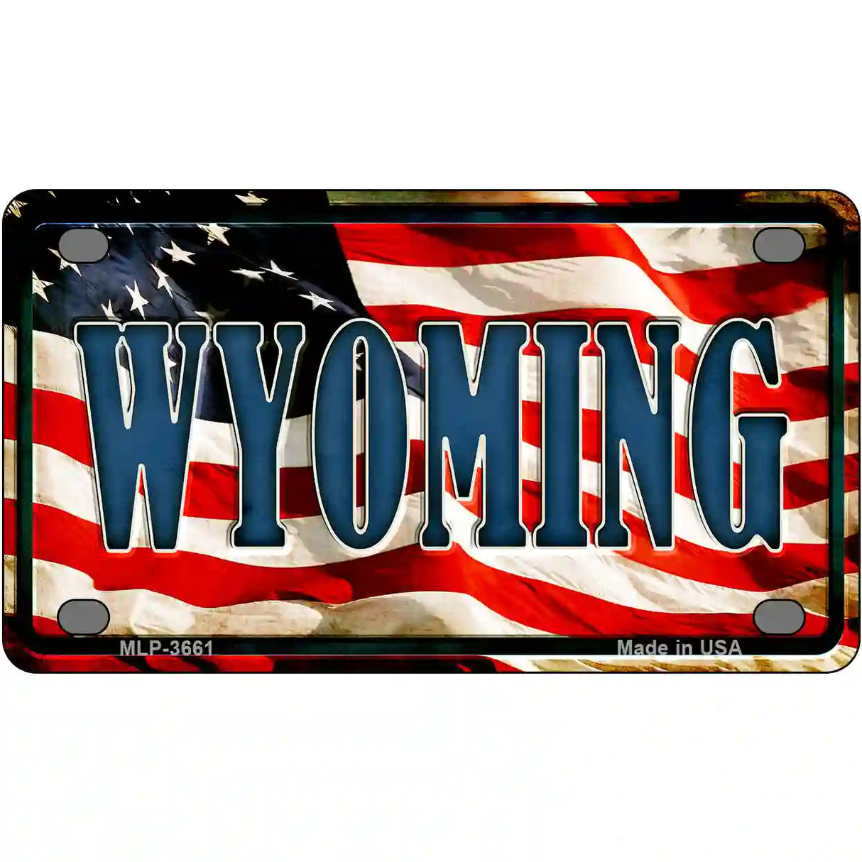 Wyoming on American Flag Metal Novelty License Plate 4" x 2.2" (MLP)