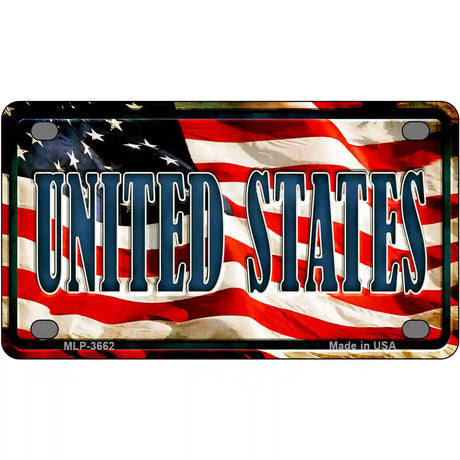 United States on American Flag Metal Novelty License Plate 4" x 2.2" (MLP)