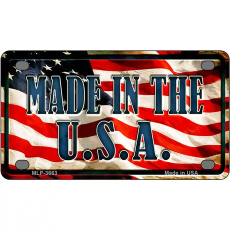 Made In The USA on American Flag Metal Novelty License Plate 4" x 2.2" (MLP)