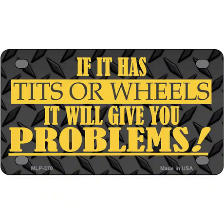 Tits Or Wheels Metal Novelty License Plate 4" x 2.2" (MLP)