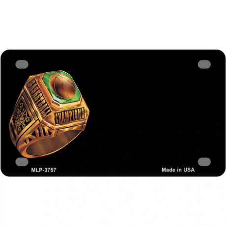 Basketball Champ Ring Offset Metal Novelty License Plate 4" x 2.2" (MLP)