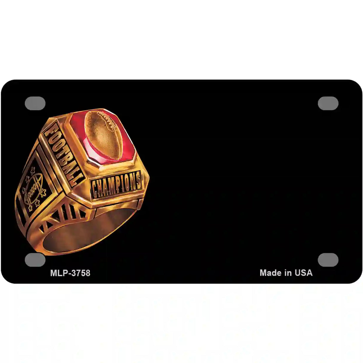 Football Champ Ring Offset Metal Novelty License Plate 4" x 2.2" (MLP)