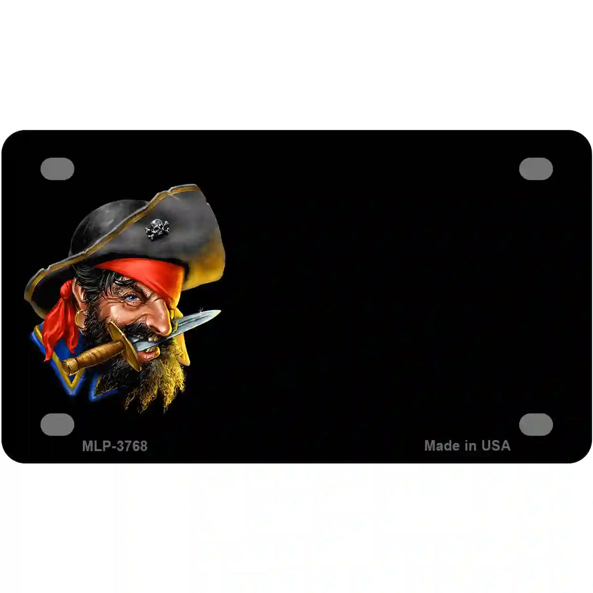 Pirate with Knife Offset Metal Novelty License Plate 4" x 2.2" (MLP)