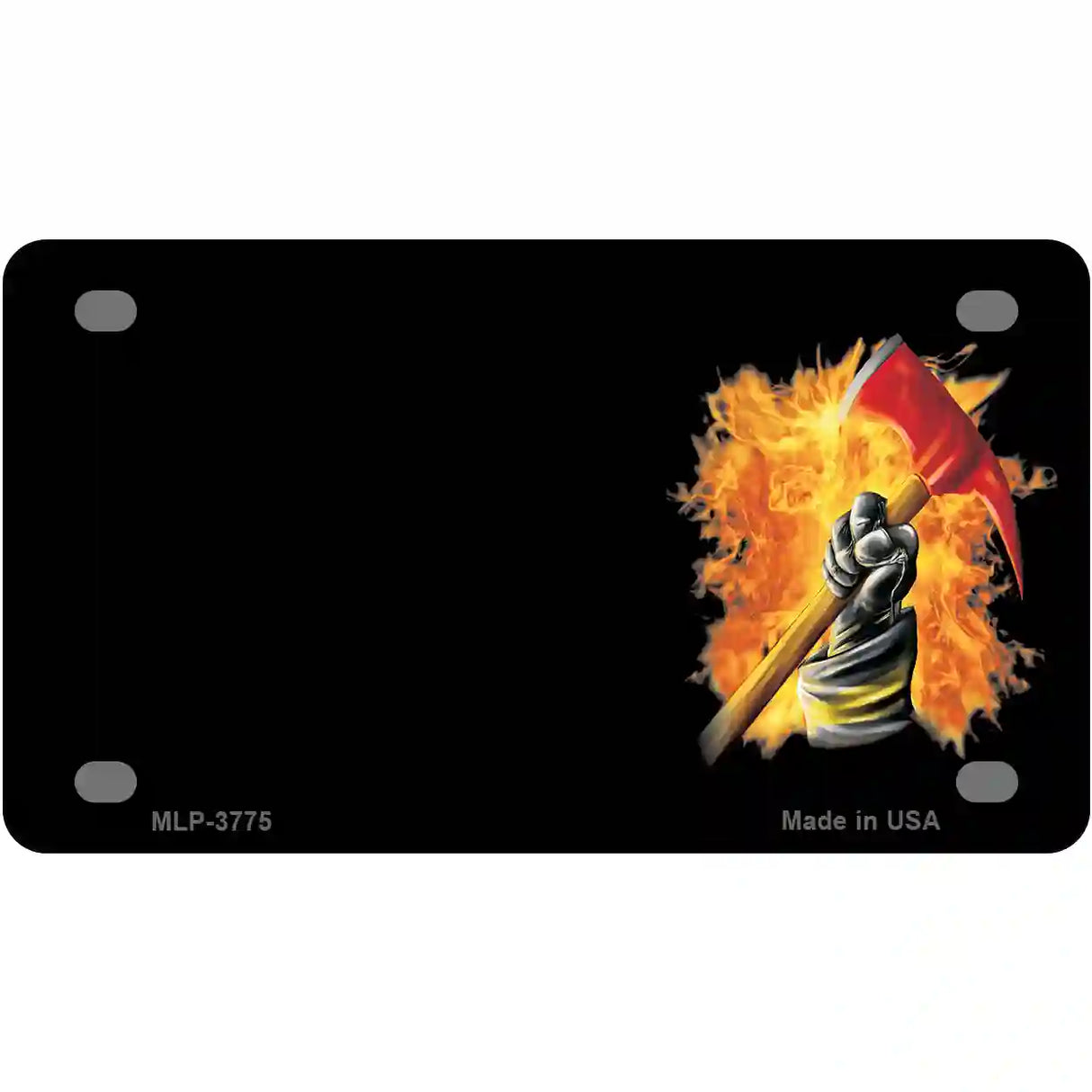 Firefighter Flaming Ax Offset Metal Novelty License Plate 4" x 2.2" (MLP)