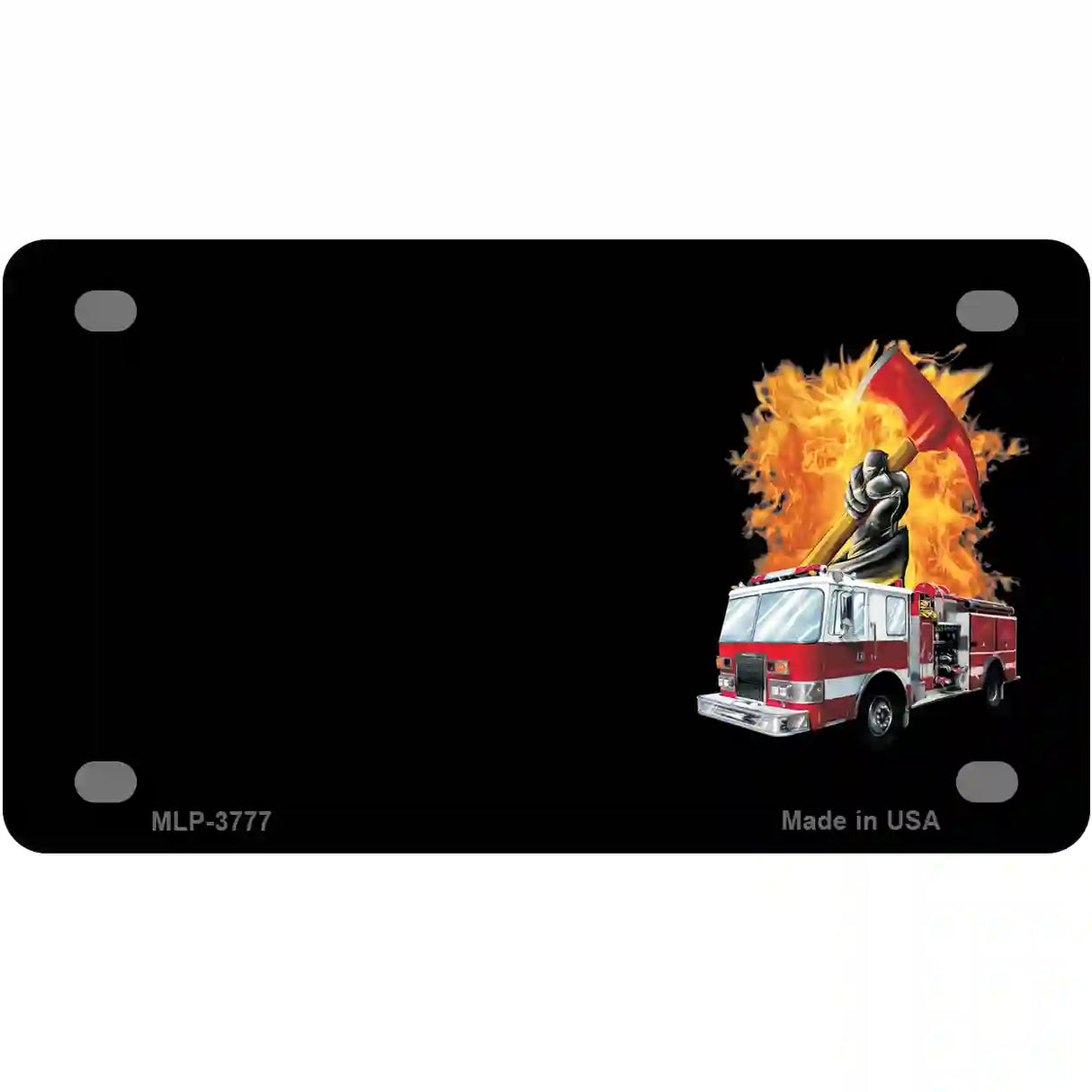 Fire Engine Flames Flaming Ax Offset Metal Novelty License Plate 4" x 2.2" (MLP)