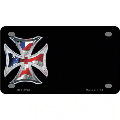 American Flag Maltese Cross Offset Metal Novelty License Plate 4" x 2.2" (MLP)