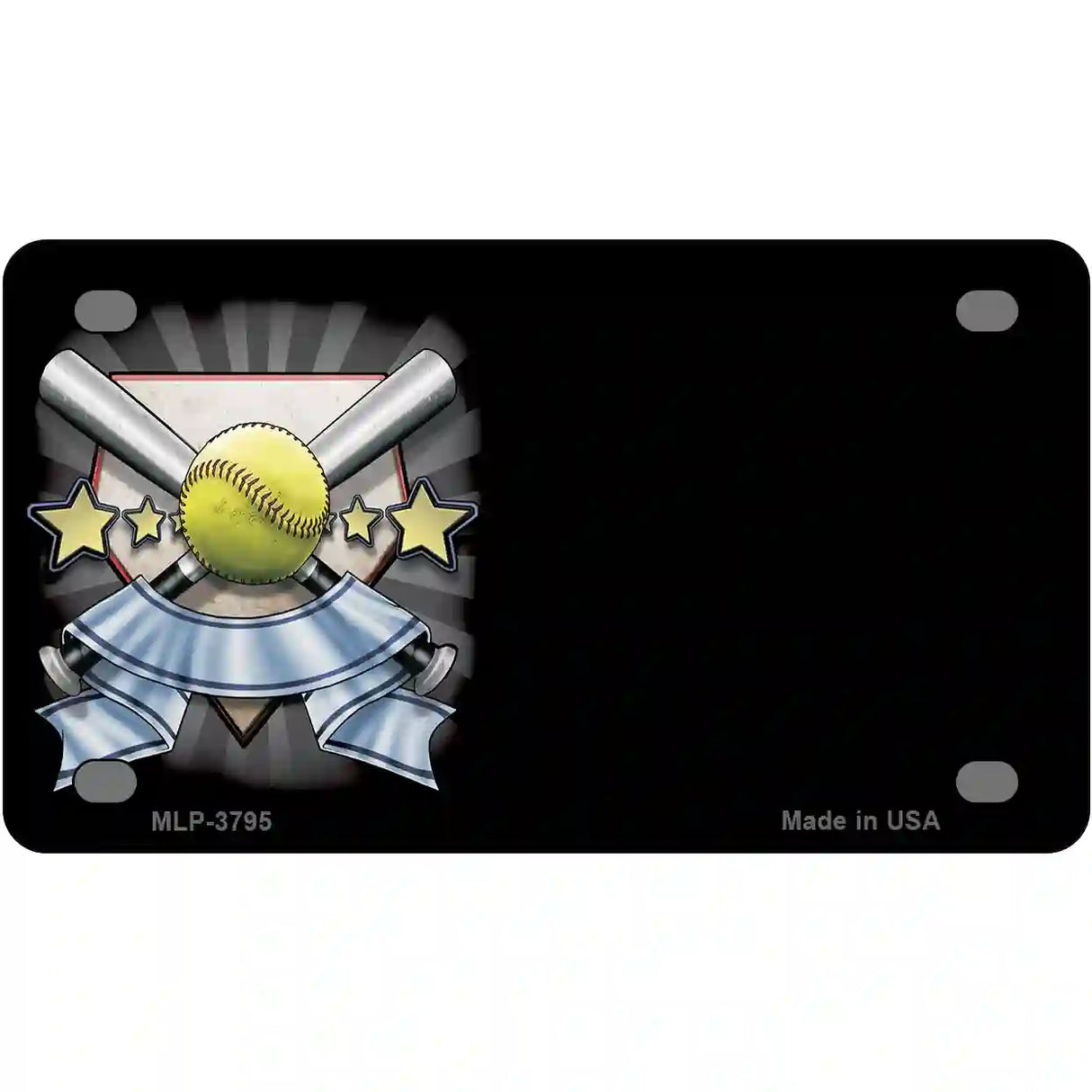 Softball Banner Offset Metal Novelty License Plate 4" x 2.2" (MLP)