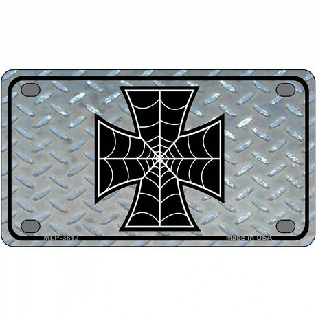 Maltese Cross Spider Web Metal Novelty License Plate 4" x 2.2" (MLP)