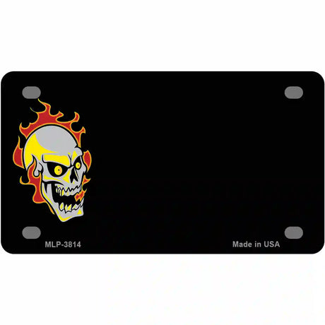 Flaming Skull Offset Metal Novelty License Plate 4" x 2.2" (MLP)