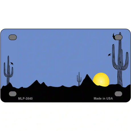 Southwest Cactus Sunrise Blue Metal Novelty License Plate 4" x 2.2" (MLP)