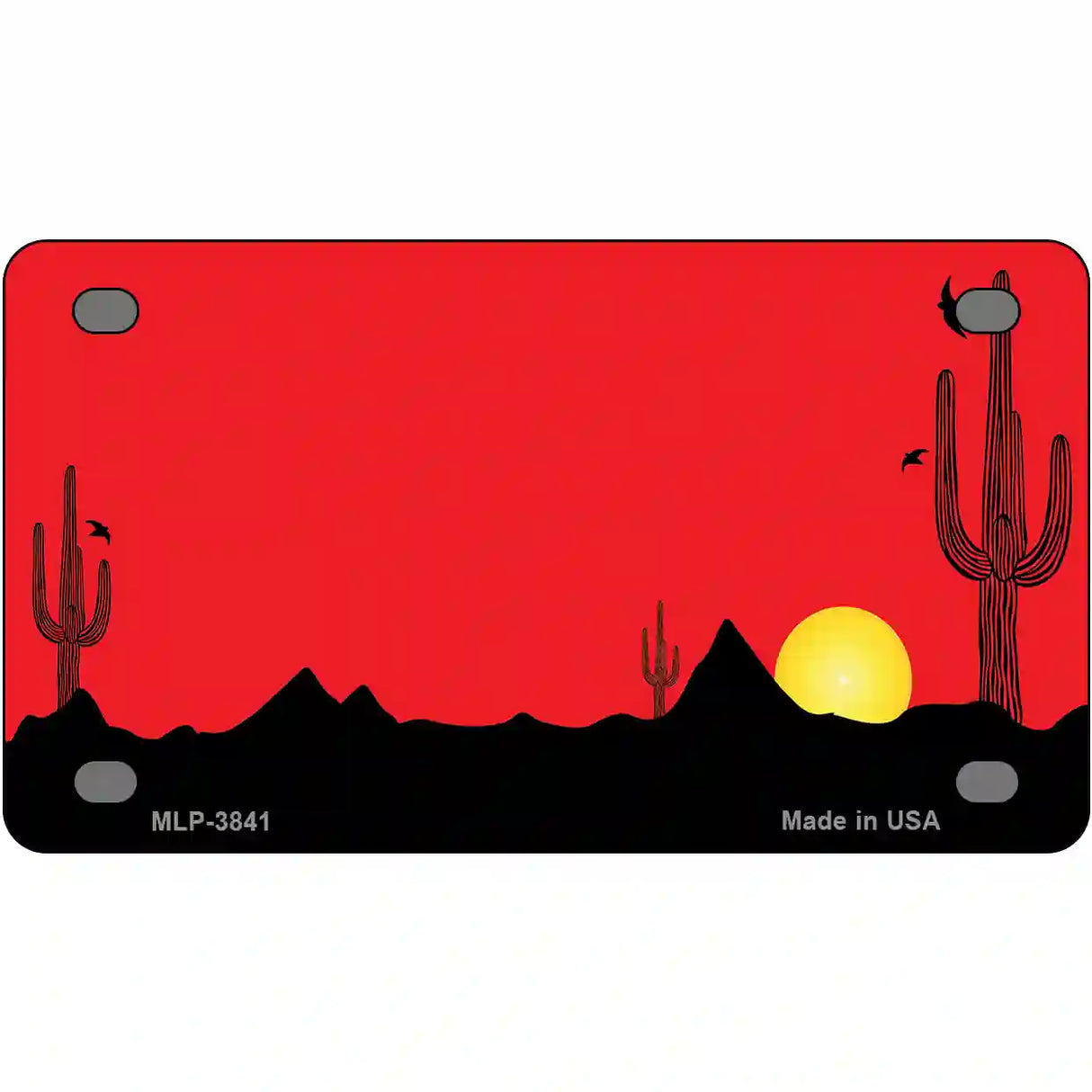 Southwest Cactus Sunrise Red Metal Novelty License Plate 4" x 2.2" (MLP)