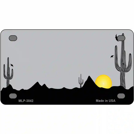 Southwest Cactus Sunrise Gray Metal Novelty License Plate 4" x 2.2" (MLP)