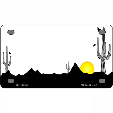 Southwest Cactus Sunrise White Metal Novelty License Plate 4" x 2.2" (MLP)