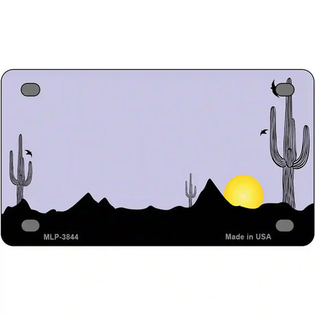 Southwest Cactus Sunrise Purple Metal Novelty License Plate 4" x 2.2" (MLP)