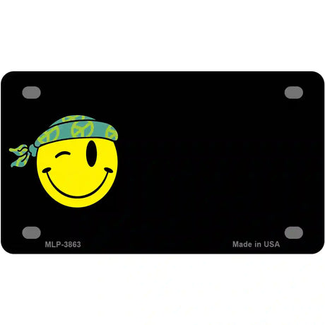 Winking Peace Smiley Offset Metal Novelty License Plate 4" x 2.2" (MLP)