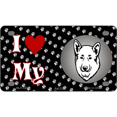 I Love My Akita Metal Novelty License Plate 4" x 2.2" (MLP)