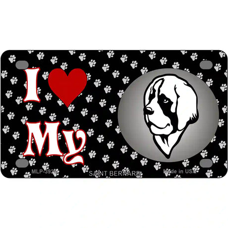 I Love My Saint Bernard Metal Novelty License Plate 4" x 2.2" (MLP)