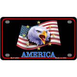 Waving Flag Bald Eagle Black Metal Novelty License Plate 4" x 2.2" (MLP)